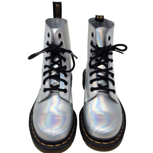 Dr. Martens 1460 Pascal Boots Lace Up Leather Combat Iced Metallic Silver Size 7